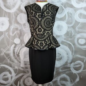 ENFOCUS Wmns Sz 6 Black Floral Lace Panel Back Sleeveless Peplum Dress ChicCore